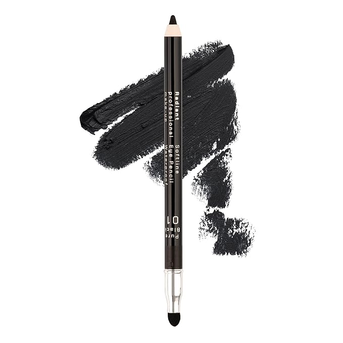 Radiant Professional Black Waterproof Eyeliner Pencil - Eyeliner Waterproof Smudge Proof for Woman - Long Lasting Under Eye Pencil for Smoky Eye - Soft Waterline Eye liner with Smudger Tool -Black(01)
