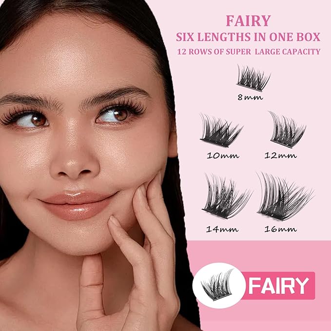 Fairy Lash Clusters Manga Individual Lashes C Curl Wispy Eyelash Clusters WideSpan Eyelash Extension Kit with Lash Bond and Seal Wet-Look Spiky Cluster Lashes (ZH14 Kit)