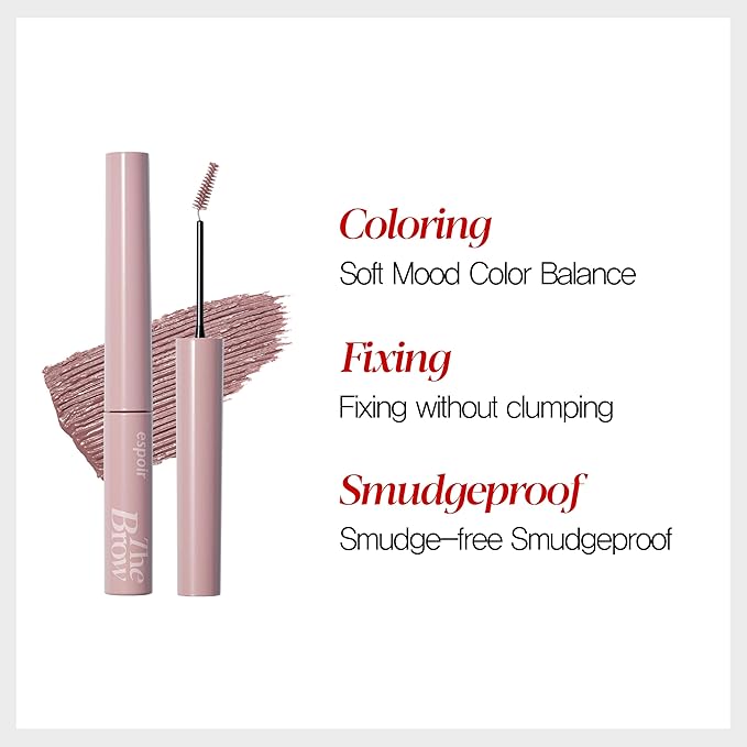 Espoir The Brow Color Fixing Cara #5 Dusty Pink 0.1 fl oz | Easy Fixing without Clumping | Long Lasting Smudgeproof Eyebrow Mascara | Soft Mood Coloring Tinted Gel | Korean Eye Makeup