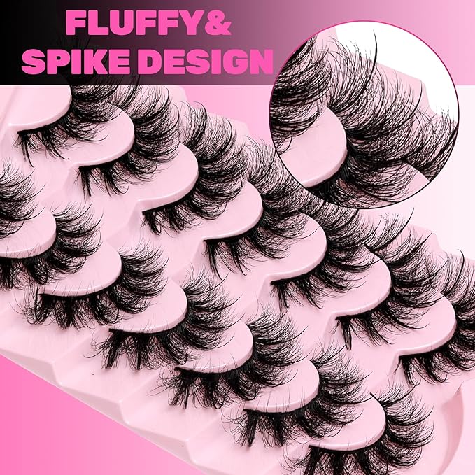 Veleasha Mink Lashes Spiky Cat Eye Lashes Dramatic Eyelashes Fluffy 7 Pairs Manga Lashes 16-26mm Wet Long False Eyelashes 3D Lashes Look Like Eyelash Extensions (D Curl - Pretty)