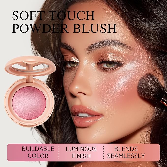 PHOFAY Luminous Blush Powder-Multi-Use Formula, Ultra-Fine & Smooth, Longer-Lasting Wear with Natural Luminous Glow (06#)