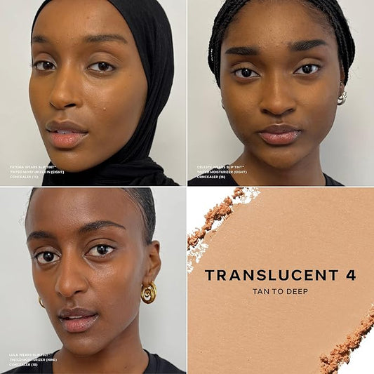 Saie Slip Tint Baked Setting Powder - Translucent Powder for Face Makeup with a Natural-Radiant Finish - Blurs, Brightens & Smooths Complexion - Translucent 4 - Tan to Deep (0.24 oz)