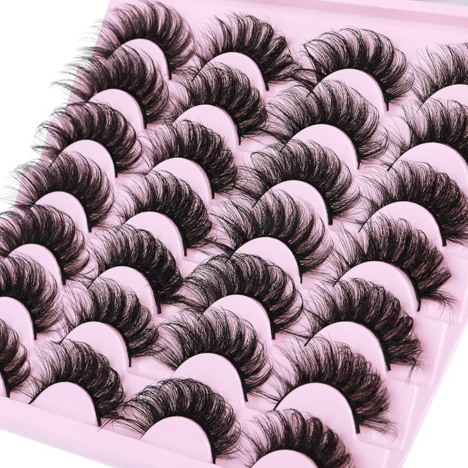 Mink Lashes Volume Russian Mink Lashes Extension 17mm Wispy False Eyelashes 6D D-Curl Russian Strip Lashes Pack by Kiromiro