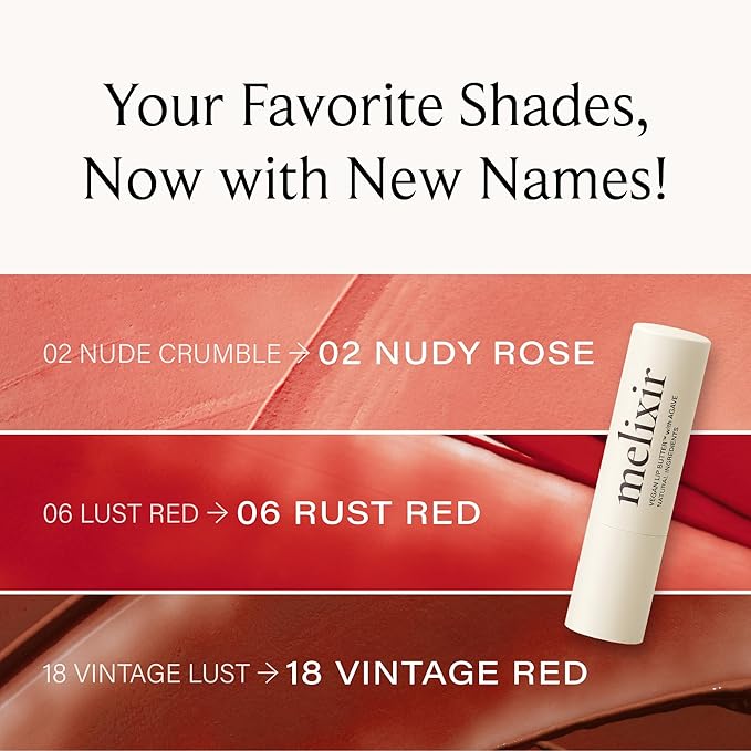 Melixir Vegan Lip Butter (12 Colors), Hydrating Tinted Lip Balm Stick, Bee-Free, Petrolatum-Free, Plant-Based, Moisturizes Dry & Chapped Lips With Shea Butter, Sheer, Natural Finish - #18 Vintage Red