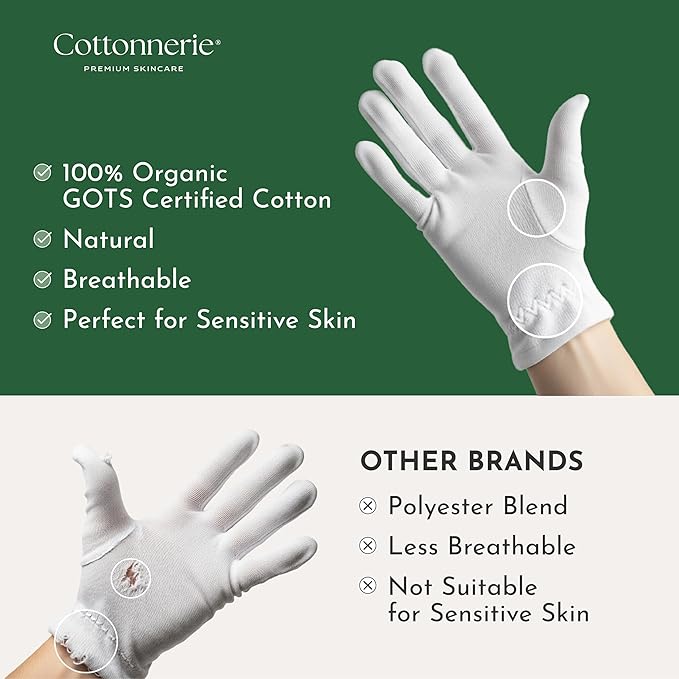 4 Pairs Cottonnerie Organic Cotton Gloves for Dry Hands Sleeping, Moisturizing Gloves Overnight, Hand Moisturizer Gloves, Moisture Gloves for Dry Hands Overnight, Sleeping Gloves, Small