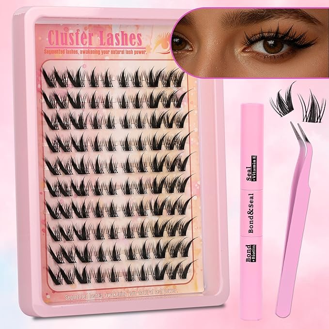 Gmagictobo Lash Clusters Lash Clusters Kit Manga Eyelash Clusters Spiky Clear Band Fairy Lashes Clusters Wet-Look C Curl Individual Anime Lashes Pack Lash Glue Lash Tweezers
