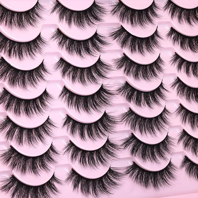 EyeLashes Natural Look 16mm Faux Mink Lashes 3D Cat Eye Wispy Eyelashes 6D Volume False Lashes Pack by Kiromiro