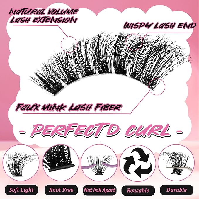 Gmagictobo Volume Lash Extension Kit Thick Cluster Eyelash Extensions 10-18MM Lash Clusters 640Pcs Individual Lash Extensions DIY Lashes Clusters with Lash Bond and Seal Lash Tweezers