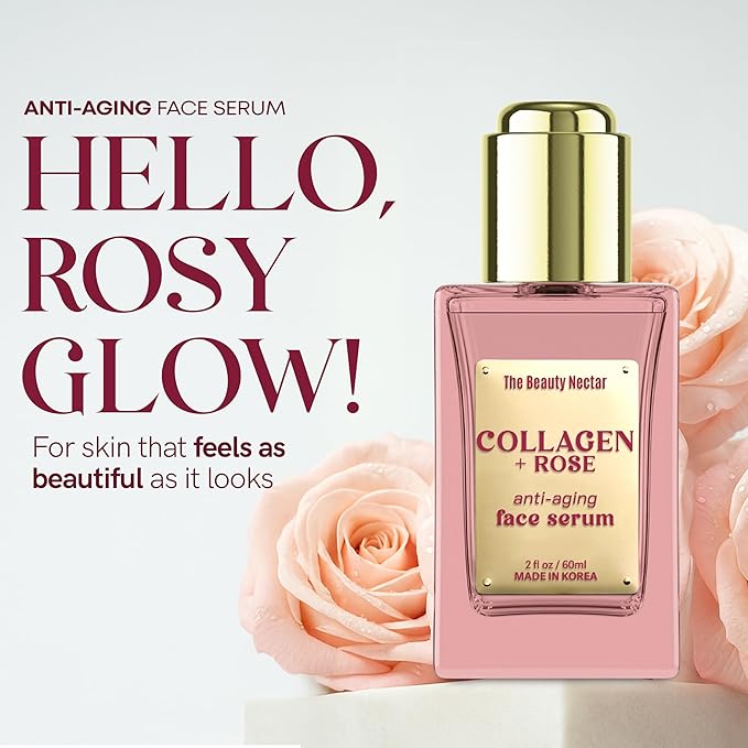 Collagen Face Serum with Rose – Firms Skin, Boosts Hydration, Soothes Dryness – Dermatologist Tested, Anti-Aging, Korean Skin Care – Clean Vegan Formula for Sensitive Skin – 2 Fl Oz