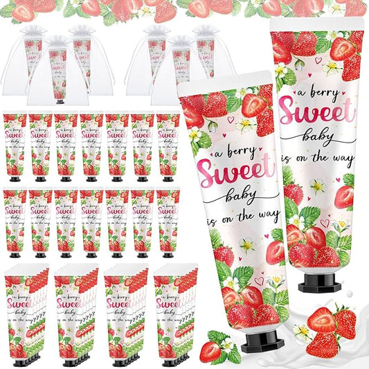 48 Sets a Sweet Strawberry Is on The Way Hand Cream Gifts Bulk Baby Shower Hand Cream Travel Size Lotion Bulk Fall Thanksgiving Party Supplies Favors Birthday Wedding for Guest