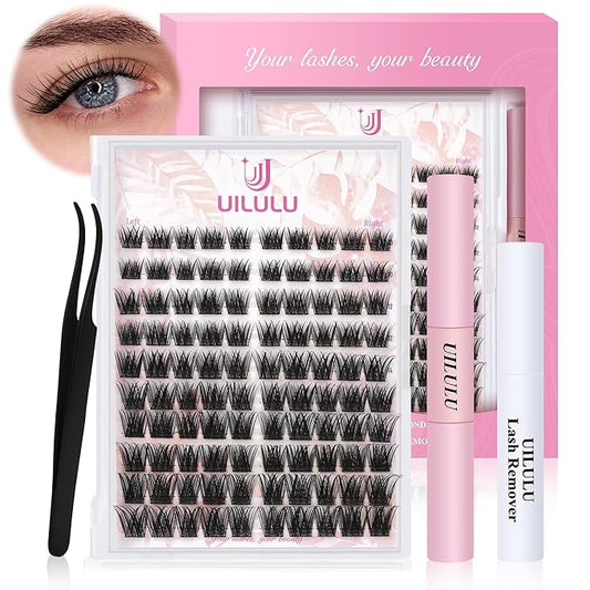 Lash Clusters Kit 10-18mm D Curl Clusters Eyelash Extensions Kit False Eyelash Clusters, DIY Lash Extension Kit with Lash Bond & Seal, Lash Glue Remover, Lash Tweezers U17 Kit