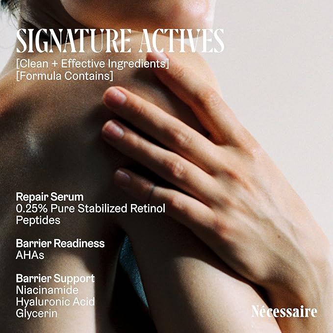 Nécessaire The Hand Retinol. Anti-Age Repair Serum. For Crepiness, Wrinkles, Spots, Brittle Cuticles. 0.25% Pure Retinol. 5% AHA. Dermatologist-Tested. Hypoallergenic. Non-Comedogenic.