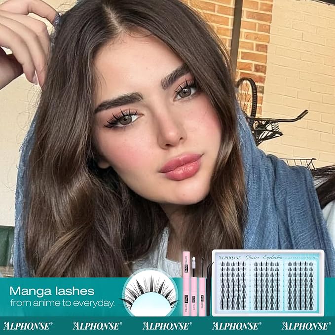 Fairy Lash Clusters Kit Manga Eyelash Clusters Wispy DIY Lash Extension Kit Anime Cluster Lashes 10-16mm Cluster Eyelash Extensions C-Curly Individual Lashes Kit with Bond & Seal, Tweezers by ALPHONSE