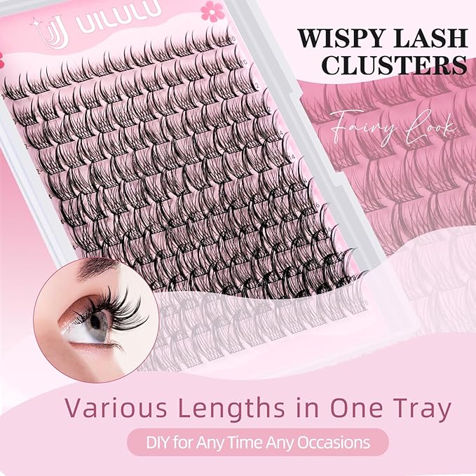 Lash Clusters Kit 10-18mm Wispy Lash Clusters D Curl False Eyelash Clusters, DIY Lash Extension Kit with Lash Bond & Seal, Lash Glue Remover, Lash Tweezers