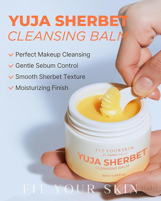 Yuja Sherbet Cleansing Balm - Korean Makeup Remover with Citron Extract Vitamin C Oil Cleanser Moisturizing Sebum Control Gentle Pore Care - Fresh Yuzu Scent, 3.04 fl.oz
