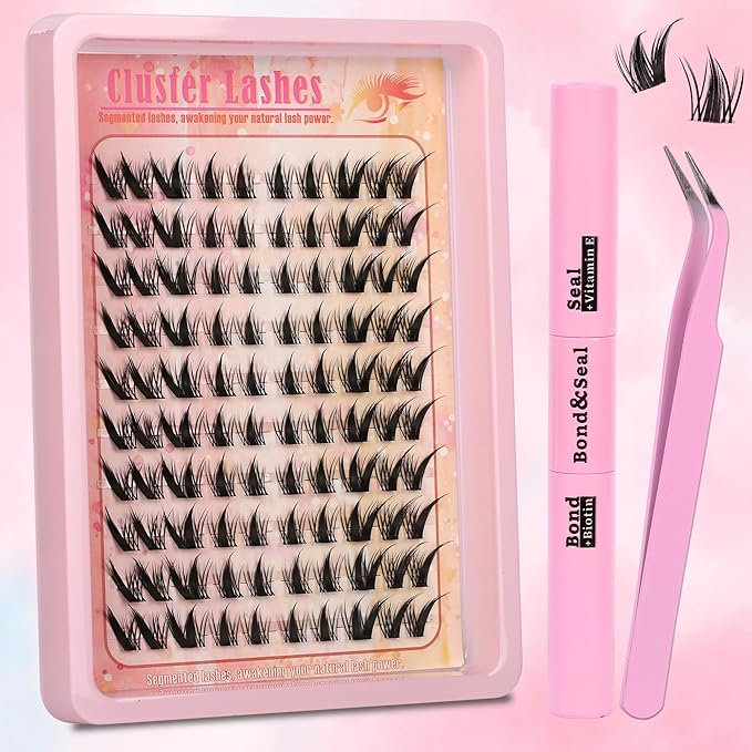 Gmagictobo Lash Clusters Lash Clusters Kit Manga Eyelash Clusters Spiky Clear Band Fairy Lashes Clusters Wet-Look C Curl Individual Anime Lashes Pack Lash Glue Lash Tweezers