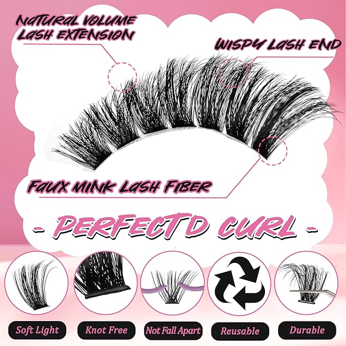 Gmagictobo Lash Clusters 80D 100D C Curl Lash Clusters Kit DIY Lash Extension Kit 640Pcs 10-18MM Individual Lashes Clusters Eyelash Extensions with Lash Bond and Seal Lash Tweezers