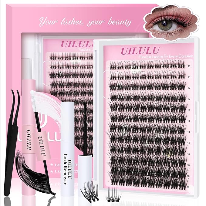 Lash Clusters Kit 10-18mm Mix D Curl DIY Extension Eye Natural Lashes False Wispy EyeLash Cluster with Bond & Seal, Glue Remover, Tweezers(U20)