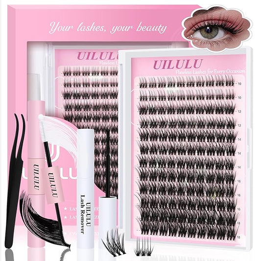 Lash Clusters Kit 10-18mm Mix D Curl DIY Extension Eye Natural Lashes False Wispy EyeLash Cluster with Bond & Seal, Glue Remover, Tweezers(U20)