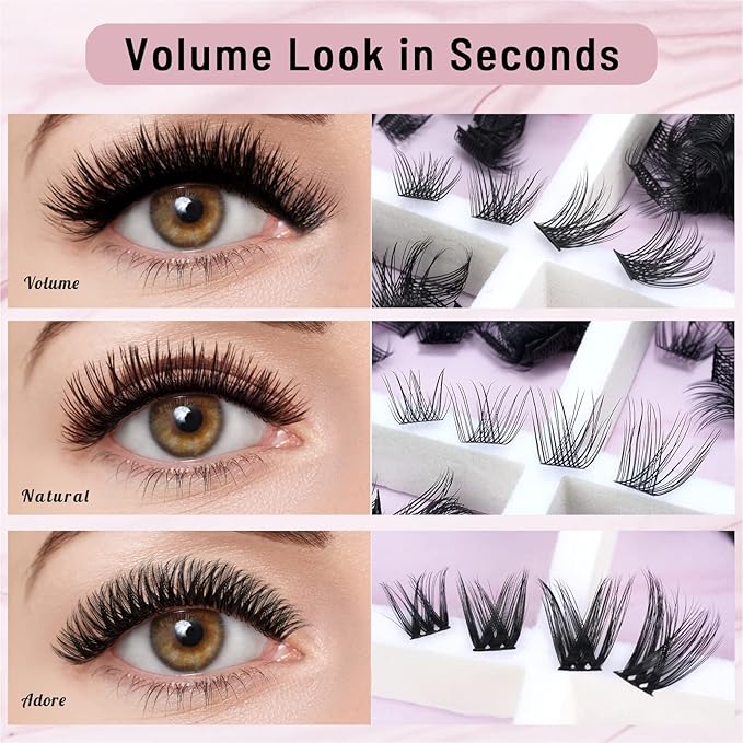 Lash Clusters 180 Pcs Cluster Lashes DIY Individual Lashes Fluffy Cluster Eyelash Extension Eyelash and Mirror 2 in 1 Easy to Apply at home Lashes (Adore,D-10-16mix)