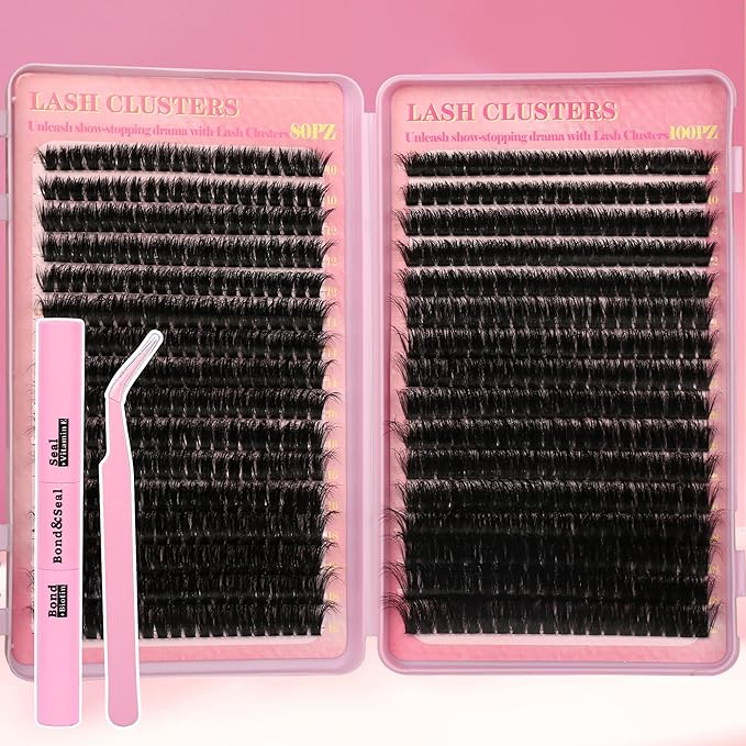 Gmagictobo Lash Clusters 80D 100D C Curl Lash Clusters Kit DIY Lash Extension Kit 640Pcs 10-18MM Individual Lashes Clusters Eyelash Extensions with Lash Bond and Seal Lash Tweezers