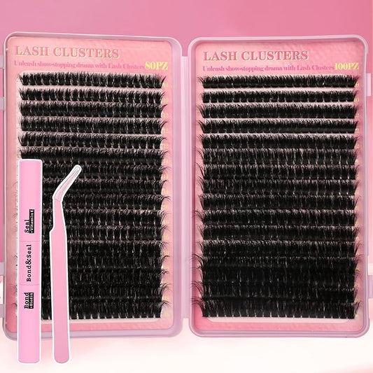 Gmagictobo Lash Clusters 80D 100D C Curl Lash Clusters Kit DIY Lash Extension Kit 640Pcs 10-18MM Individual Lashes Clusters Eyelash Extensions with Lash Bond and Seal Lash Tweezers