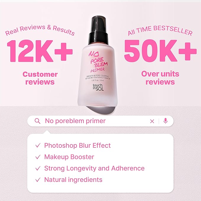 TOUCH IN SOL Pore Eraser Duo - No Poreblem Primer & Mineral Powder for Korean Makeup - Flawless, Matte Finish