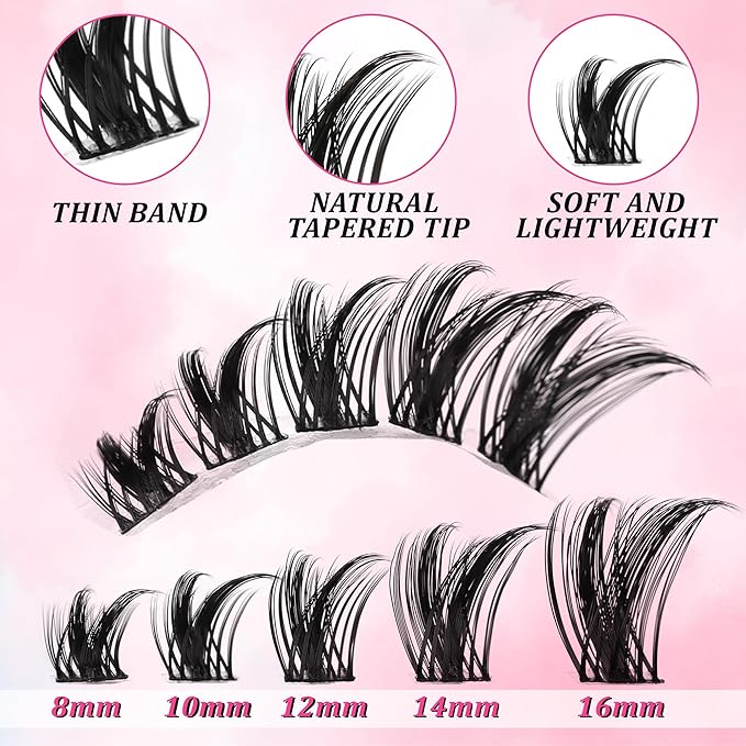 Gmagictobo Lash Clusters Kit Wispy Lash Clusters 168Pcs 8-16mm Volume Lashes Clusters C Curl Natural Individual Lashes Manga Lash Cluster Glue Lash Tweezers