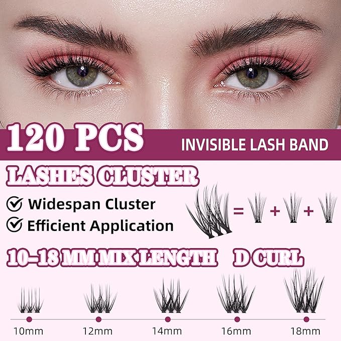 Lash Clusters 10-18mm Mix D Curl DIY Extension Eye Natural Lashes False Wispy EyeLash Cluster (U20 Eyelashes Only)