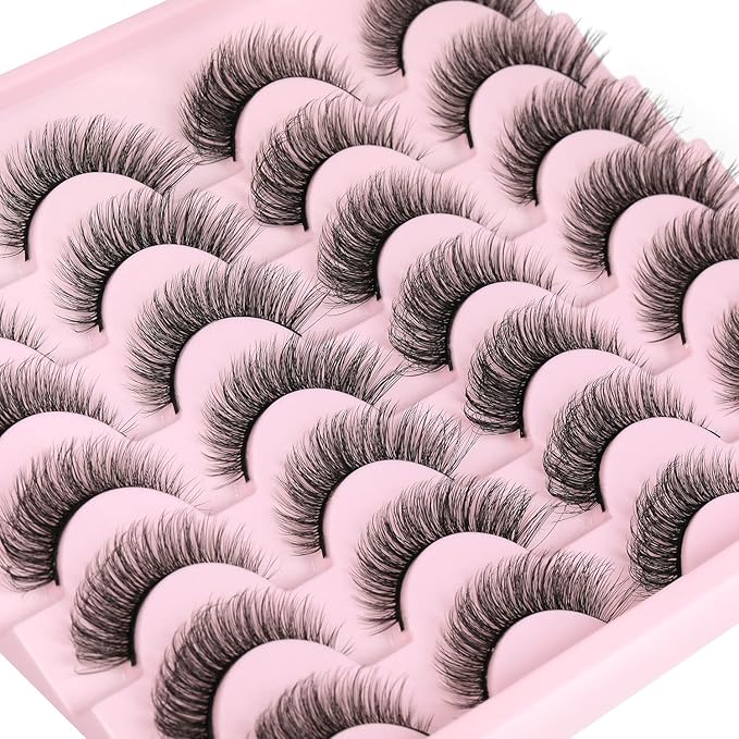 Wispy Mink Lashes 14mm 3D False Eyelashes Natural Look Cat Eye Short Strip Lashes Pack by Kiromiro