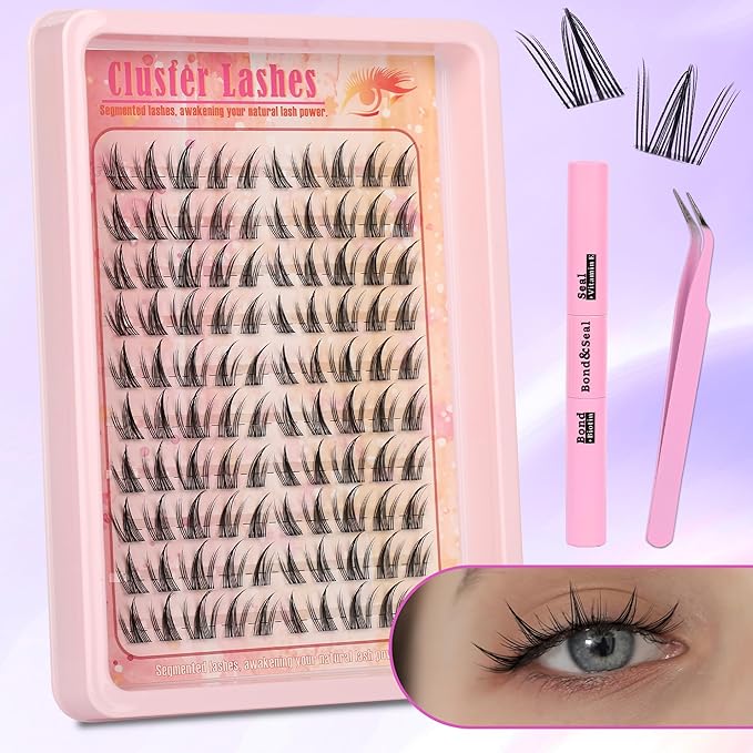 Gmagictobo Lash Clusters Manga Lash Clusters Kit Anime Eyelash Clusters Wet-Look Clear Band Fairy Lashes Pack C Curl Spiky Individual Lashes Clusters Lash Glue Lash Tweezers