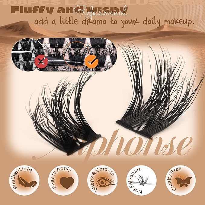Fluffier Lash Clusters 5D Volume Lashes Clusters 10-16mm Cluster Eyelash Extensions Wispy DIY Individual Lashes Extension Soft False Eyelashes Clusters by ALPHONSE