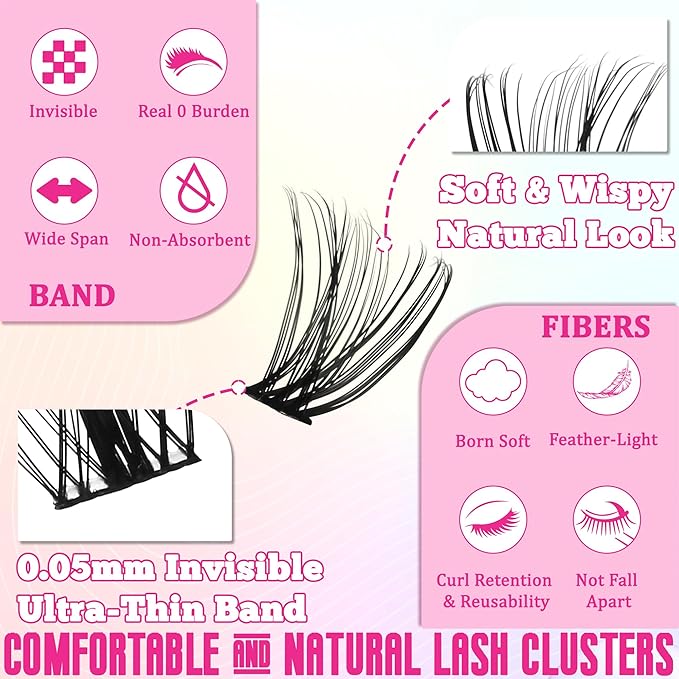Gmagictobo Lash Clusters DIY Lash Clusters Kit Volume Lash Extension Kit 570Pcs Individual Lashes Clusters Thin Band Eyelash Extension Kit Lash Bond and Seal Lash Tweezers