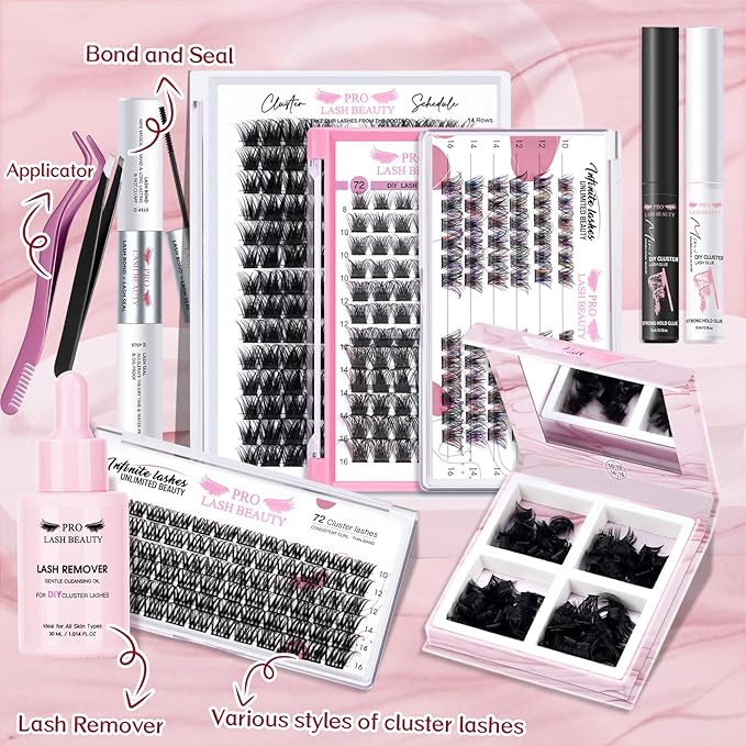 Lash Clusters 180 Pcs Cluster Lashes DIY Individual Lashes Fluffy Cluster Eyelash Extension Eyelash and Mirror 2 in 1 Easy to Apply at home Lashes (Adore,D-10-16mix)
