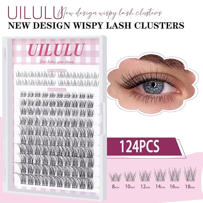 Natural Lash Clusters 8-18mm with 5mm Bottom Lashes Natural Eye Lashes Wispy Lash Clusters False Eyelash Clusters DIY Eyelash Extensions Individual Cluster Lashes (U18 Lashes Only)