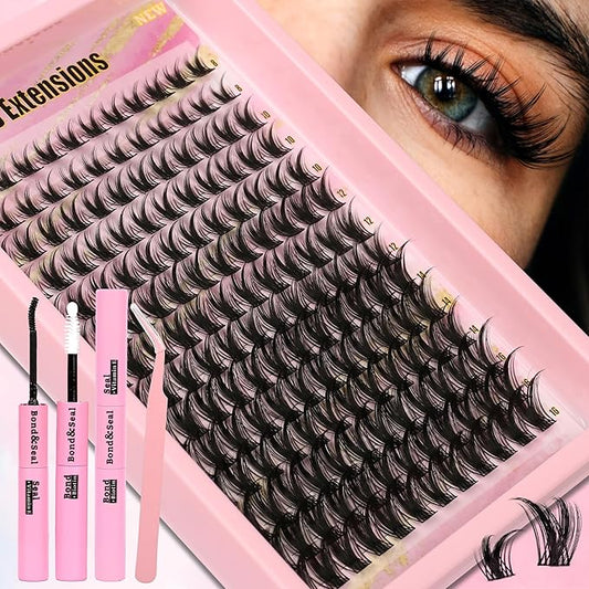 Gmagictobo Lash Clusters Kit Wispy Lash Clusters 168Pcs 8-16mm Volume Lashes Clusters C Curl Natural Individual Lashes Manga Lash Cluster Glue Lash Tweezers
