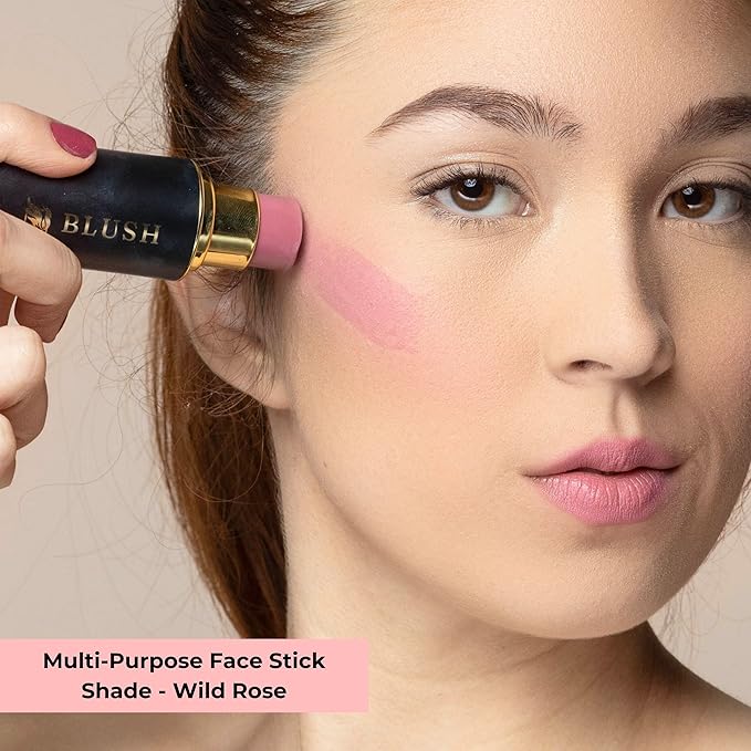 Cream Blush Stick by Phoenix Beauty – 3-in-1 Cheek, Lip & Eye Color | High Pigment, Hydrating Formula with Shea Butter & Hyaluronic Acid | Multi-Use Makeup Stick for Dewy Skin (Wild Rose, Regular)