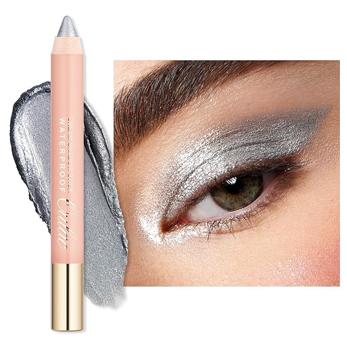 Oulac Silver Glitter Eyeshadow Pencil - Waterproof Eye Shadow Stick Smooth and Long Lasting, Shimmering Glitter Finish, Blendable Eyes Makeup, Vegan & Cruelty-Free 3.8g, (09) Silver Heart
