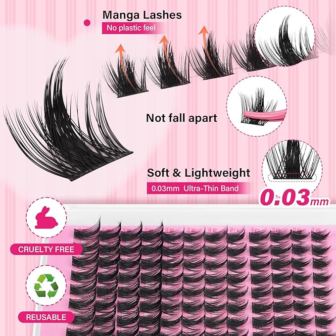 PRO LASHBEAUTY Manga Lash Clusters, California Sunset Lash Clusters Eyelash Clusters 10-18 Mixed Cluster Eyelash Extensions Reusable & Comfortable (Sunset, 10-18mix)