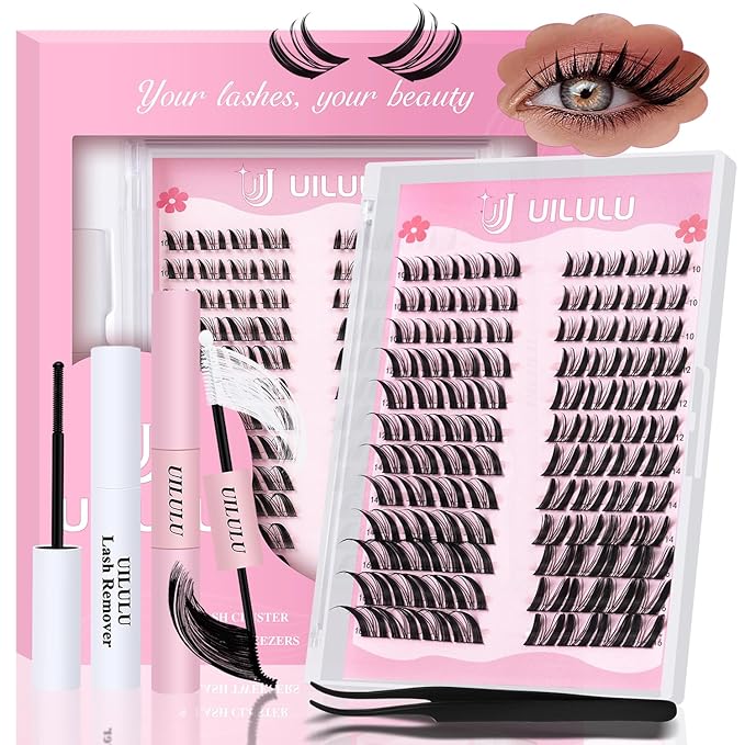 Manga Fairy Lash Clusters Kit 10–16mm–Anime FoxEye D Curl Eyelash Clusters (Left & Right WideSpan)–DIY Wet Look Lash Extension Kit with Bond & Seal, Glue Remover & Tweezers(U29 Lash Kit)