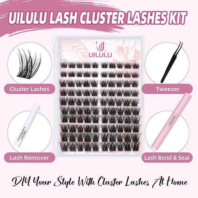 Lash Clusters Kit 10-18mm D Curl Clusters Eyelash Extensions Kit False Eyelash Clusters, DIY Lash Extension Kit with Lash Bond & Seal, Lash Glue Remover, Lash Tweezers U17 Kit
