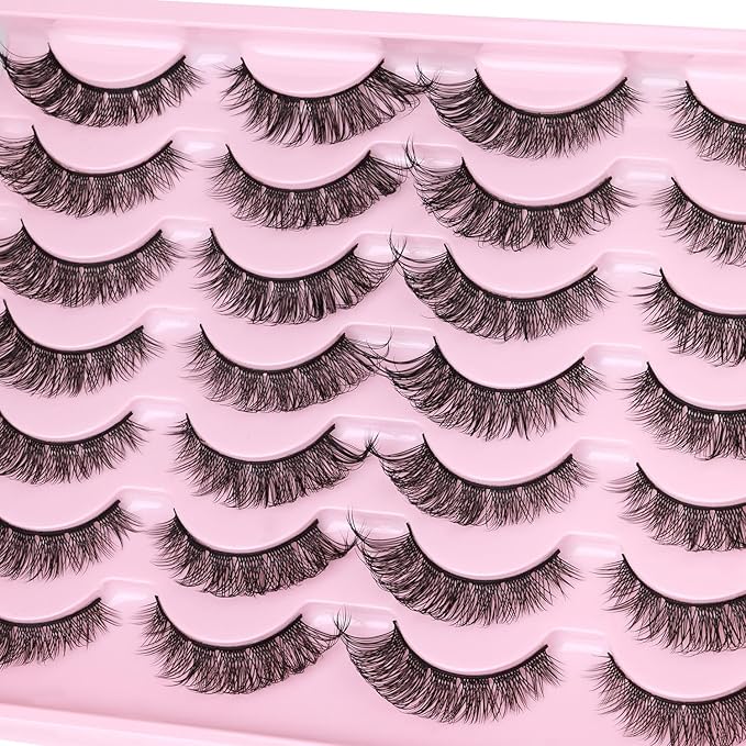 Natural Lashes Wispy Faux Mink Lashes Natural Look Cat Eye False Eyelashes Strip Lash 16mm Short Eyelashes Pack 14 Pairs