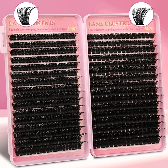 Gmagictobo Lash Clusters Kit Cluster Eyelash Extensions 560Pcs Volume 100D 150D Lashes Clusters D Curl Eyelash Clusters DIY Individual Lash Clusters Eyelash Glue Lash Tweezers