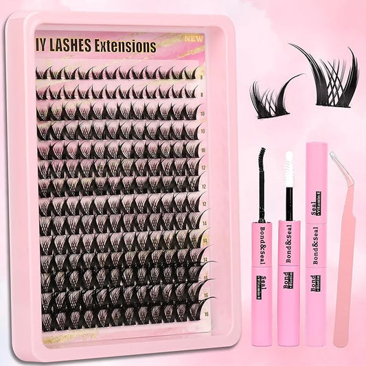 Gmagictobo Manga Lash Clusters Kit Spiky Lashes Clusters Fairy Lash Clusters Wet-Look Anime Lashes Pack 168 Pcs C/D Curl Individual Lashes Lash Bond and Seal Lash Tweezers