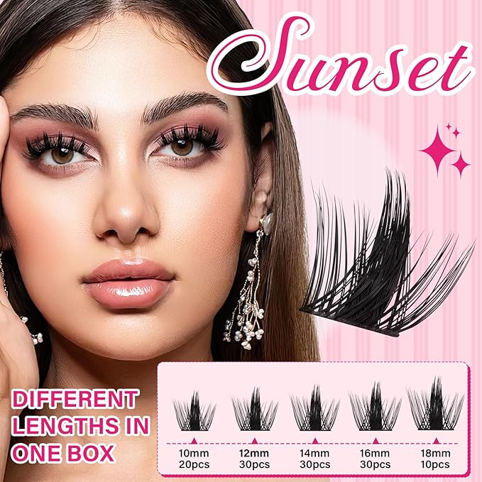 PRO LASHBEAUTY Manga Lash Clusters, California Sunset Lash Clusters Eyelash Clusters 10-18 Mixed Cluster Eyelash Extensions Reusable & Comfortable (Sunset, 10-18mix)