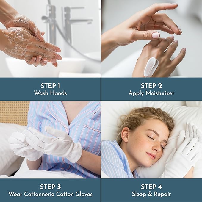 4 Pairs Cottonnerie Original Cotton Gloves for Dry Hands Sleeping, Moisturizing Gloves Overnight, Hand Moisturizer Gloves, Moisture Gloves for Dry Hands Overnight, Sleeping Gloves, Medium