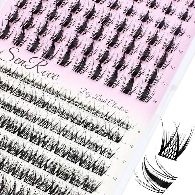 Lash Clusters Wispy Individual Lashes DIY Eyelash Extension 8-14mm Cluster Lashes D Curl Natural Look Mixed Tray Individual Lash Extensions (QF/D04-0.07D-8-14)