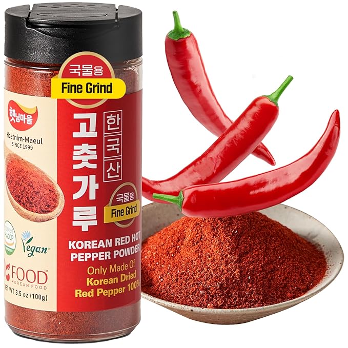 Korean Food Haetnim Maeul 100% Korean Red Chili Powder 3.5oz(100g) | Small Particle Powder for soups and stews | Vegan, NO MSG