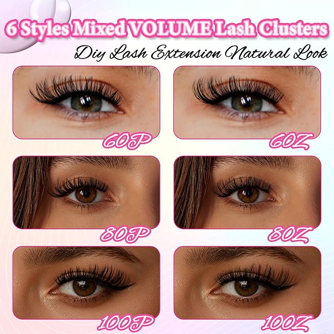 Gmagictobo Lash Clusters Volume Cluster Eyelash Extensions 590Pcs Eyelash Clusters DIY Lashes Clusters Lash Bond and Seal Lash Tweezers