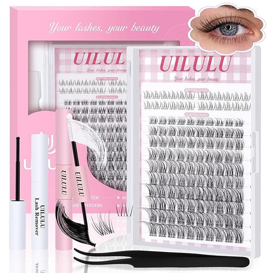 Natural Lash Clusters Kit 8-18mm with 5mm Bottom Lashes Natural Eye Lashes Wispy Lash Clusters False Eyelash Clusters DIY Lash Extension Kit with Bond & Seal Glue Remover Tweezers(U18 Lash Kit)